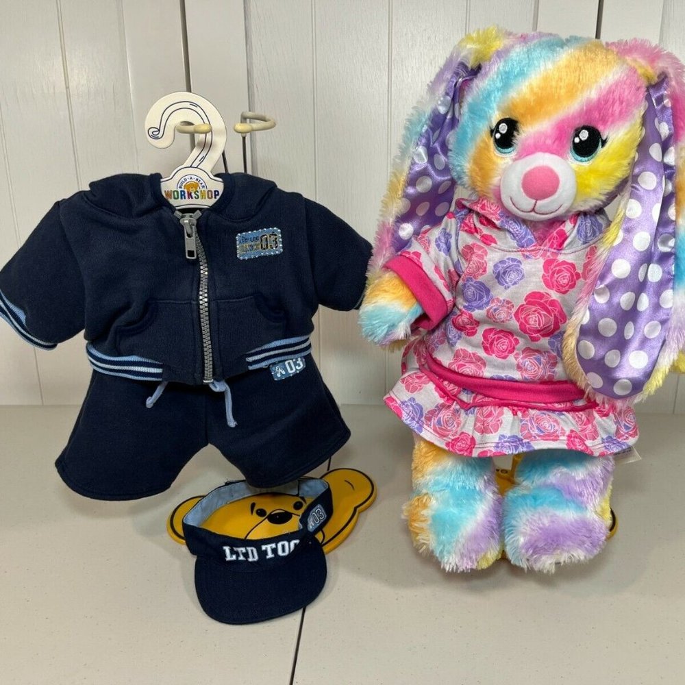 Build A Bear Rainbow Striped Bunny Rabbit W/ Outfit Limited Too Dance Suit